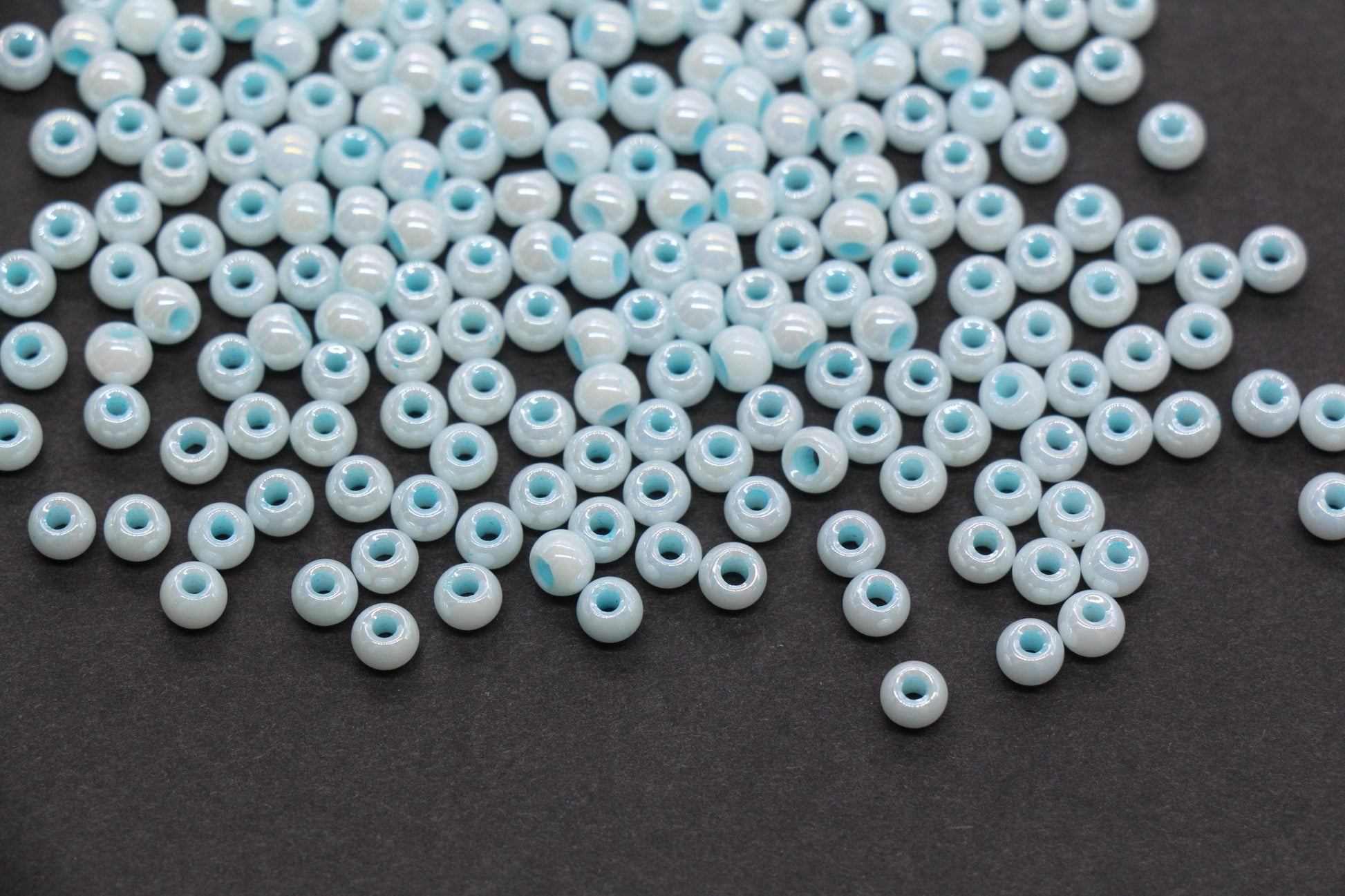 4mm Aqua Blue Pearlized Glass Beads, Round Glass Beads for Bracelets, DIY Jewelry Supplies #3991