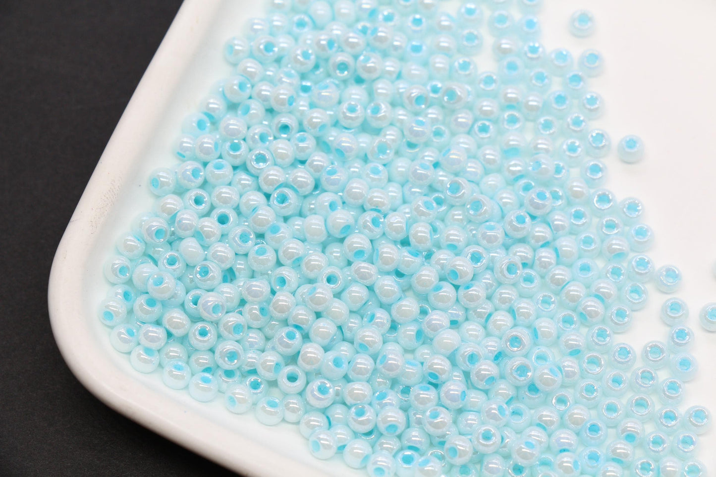 4mm Aqua Blue Pearlized Glass Beads, Round Glass Beads for Bracelets, DIY Jewelry Supplies #3991