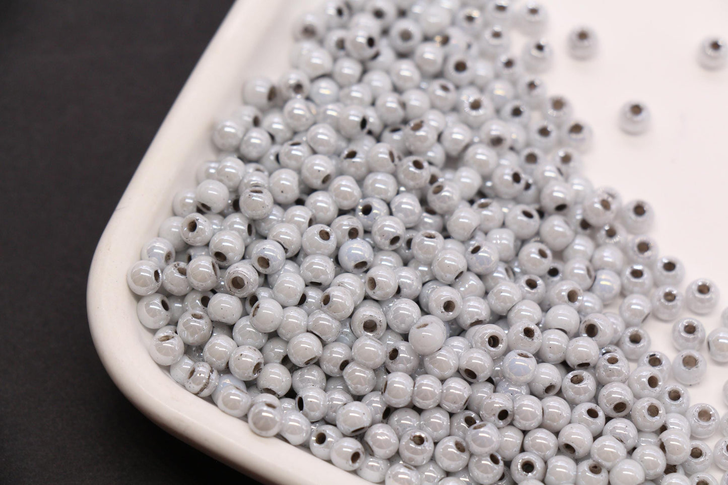 4mm Light Gray Pearlized Glass Beads, Round Glass Spacer Beads for Bracelets, DIY Jewelry Supplies #3992
