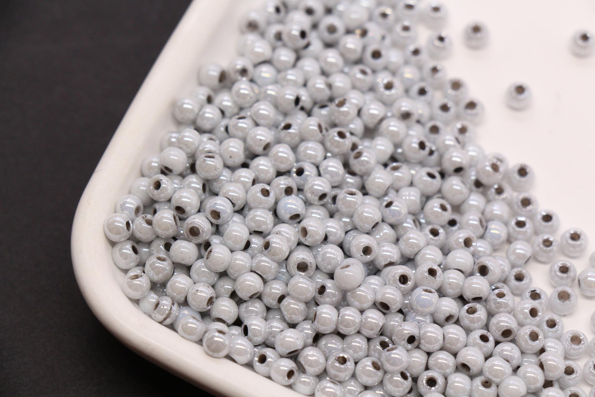 4mm Light Gray Pearlized Glass Beads, Round Glass Spacer Beads for Bracelets, DIY Jewelry Supplies #3992