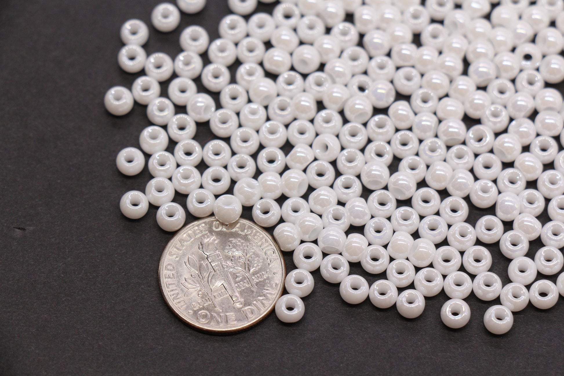 4mm White Pearlized Glass Beads, Round Glass Spacer Beads for Bracelets, DIY Jewelry Supplies #3994