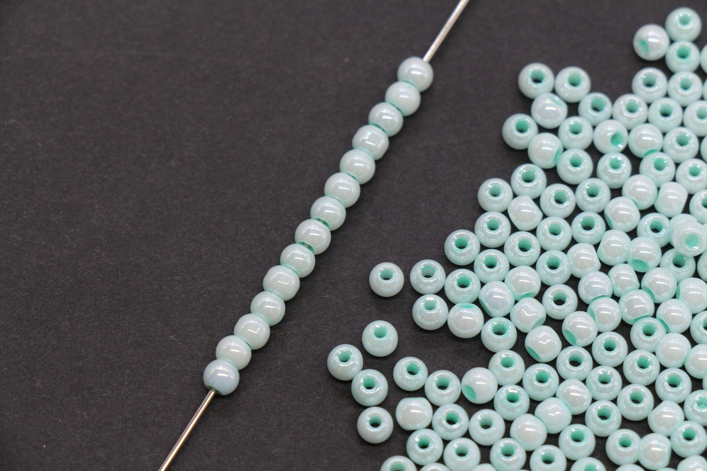 4mm Seafoam Green Pearlized Glass Beads, Round Glass Spacer Beads for Bracelets, DIY Jewelry Supplies #3996