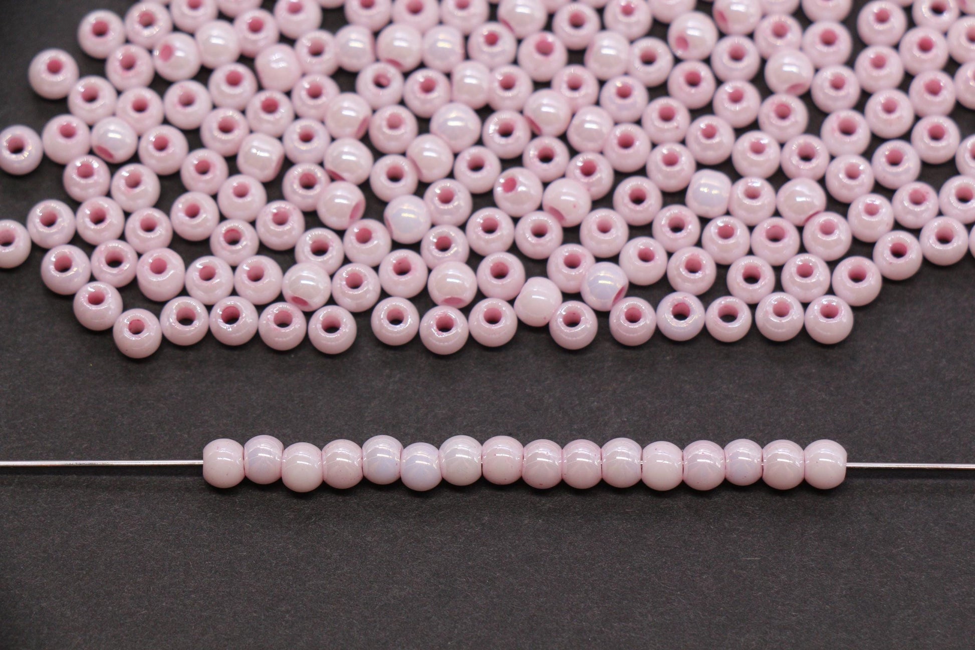 4mm Rose Pink Pearlized Glass Beads, Round Glass Spacer Beads for Bracelets, DIY Jewelry Supplies #3997
