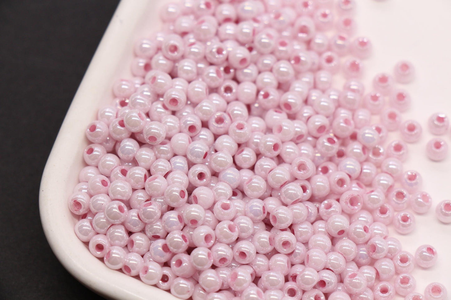 4mm Rose Pink Pearlized Glass Beads, Round Glass Spacer Beads for Bracelets, DIY Jewelry Supplies #3997