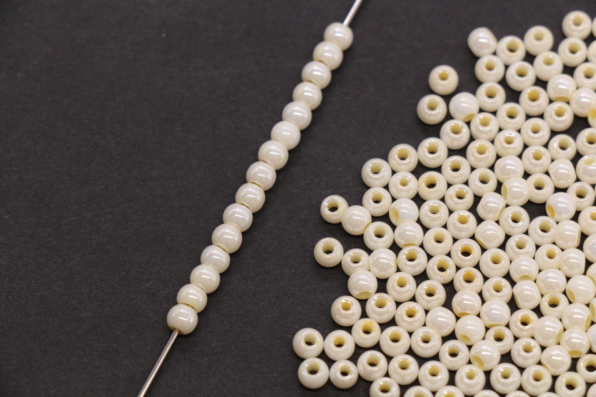 4mm Ivory Cream Pearlized Glass Beads, Round Glass Spacer Beads for Bracelets, DIY Jewelry Supplies #3998