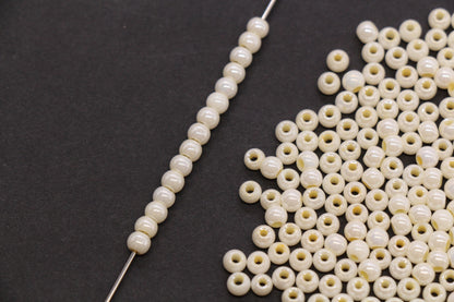 4mm Ivory Cream Pearlized Glass Beads, Round Glass Spacer Beads for Bracelets, DIY Jewelry Supplies #3998