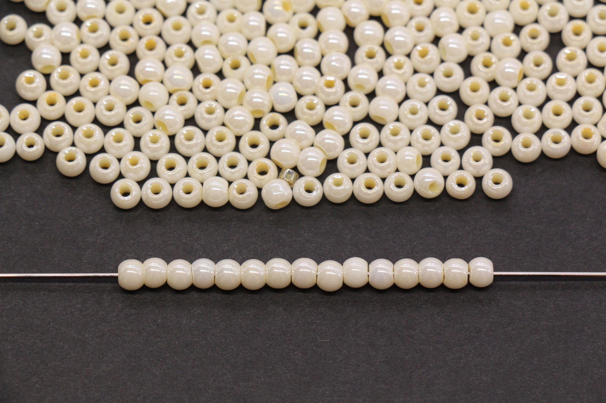 4mm Ivory Cream Pearlized Glass Beads, Round Glass Spacer Beads for Bracelets, DIY Jewelry Supplies #3998