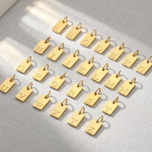 14K Gold Plated Initial Charm, Stainless Steel Letter Pendant, Alphabet Necklace Charm, DIY Jewelry Supply