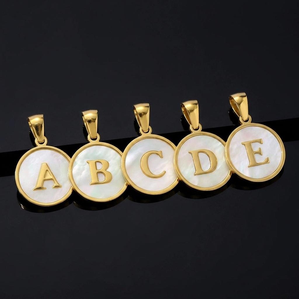 18K Gold Plated Letter Pendant Charm, White Shell Initial Charm, Stainless Steel Alphabet Pendant, DIY Necklace Jewelry Supply