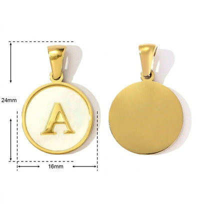 18K Gold Plated Letter Pendant Charm, White Shell Initial Charm, Stainless Steel Alphabet Pendant, DIY Necklace Jewelry Supply