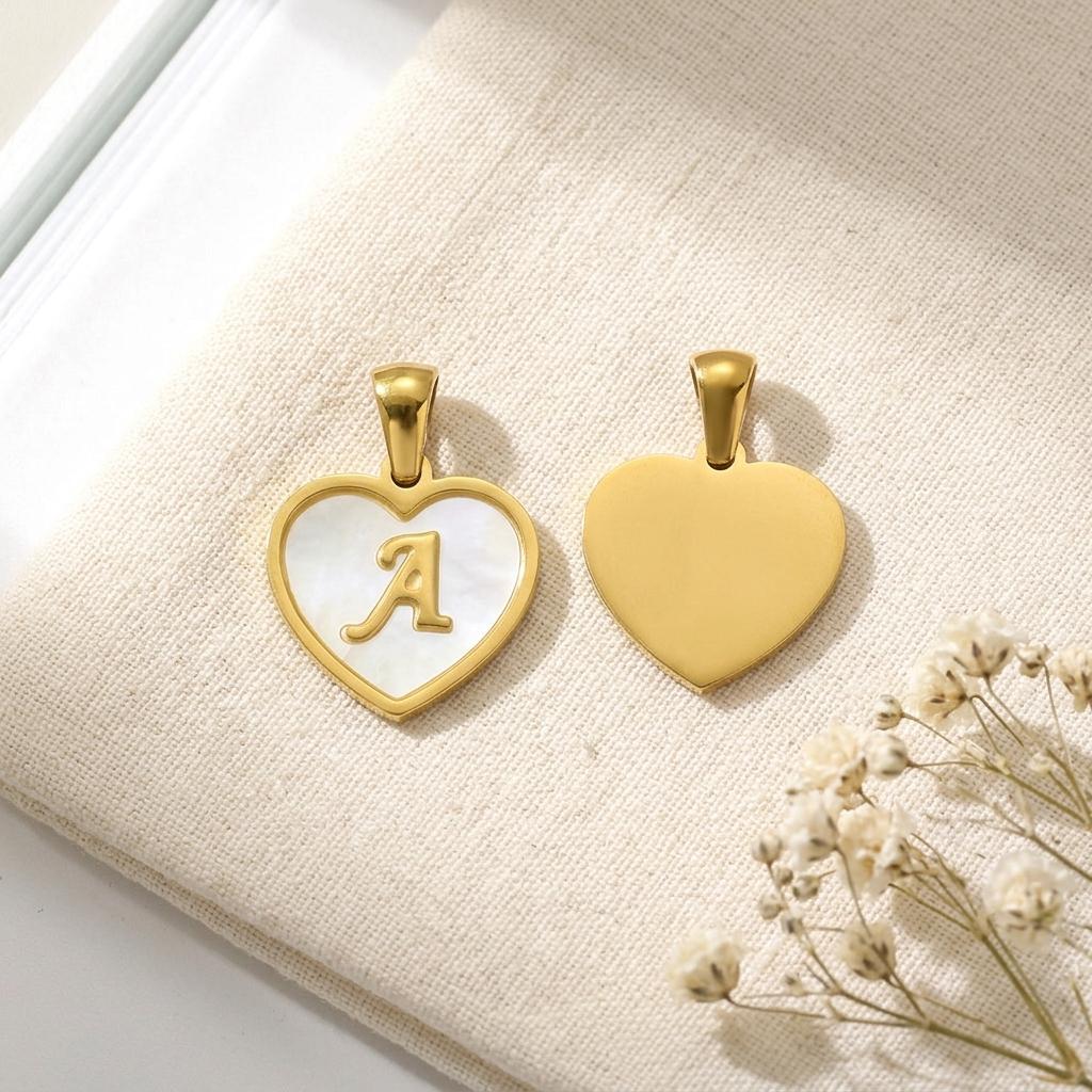 18K Gold Plated Letter Pendant Charm, White Shell Initial Charm, Stainless Steel Alphabet Pendant, DIY Necklace Jewelry Supply
