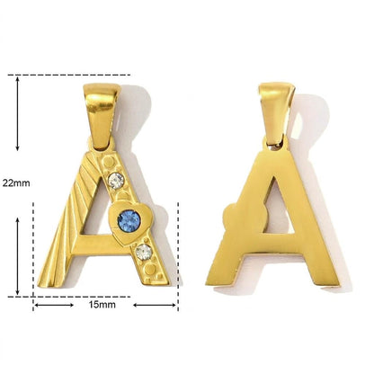 14K Gold Plated Initial Pendant Charm, Stainless Steel Letter Charm with Rhinestones, Alphabet Necklace Pendant, DIY Jewelry Supply