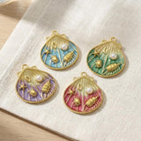 14K Gold Plated Seashell Pendant Charm, Beach Shell Charm with Pearl, Stainless Steel Ocean Charm, DIY Jewelry Supply
