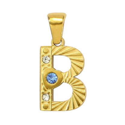 14K Gold Plated Initial Pendant Charm, Stainless Steel Letter Charm with Rhinestones, Alphabet Necklace Pendant, DIY Jewelry Supply