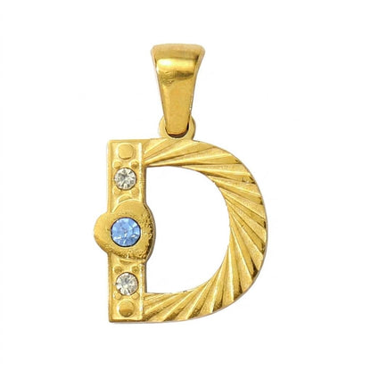 14K Gold Plated Initial Pendant Charm, Stainless Steel Letter Charm with Rhinestones, Alphabet Necklace Pendant, DIY Jewelry Supply