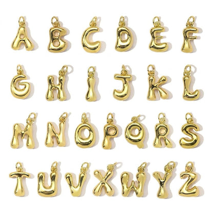 Gold Plated Bubble Letter Pendant Charm, Copper Initial Charm, Puffy Alphabet Necklace Charm, DIY Jewelry Supply,