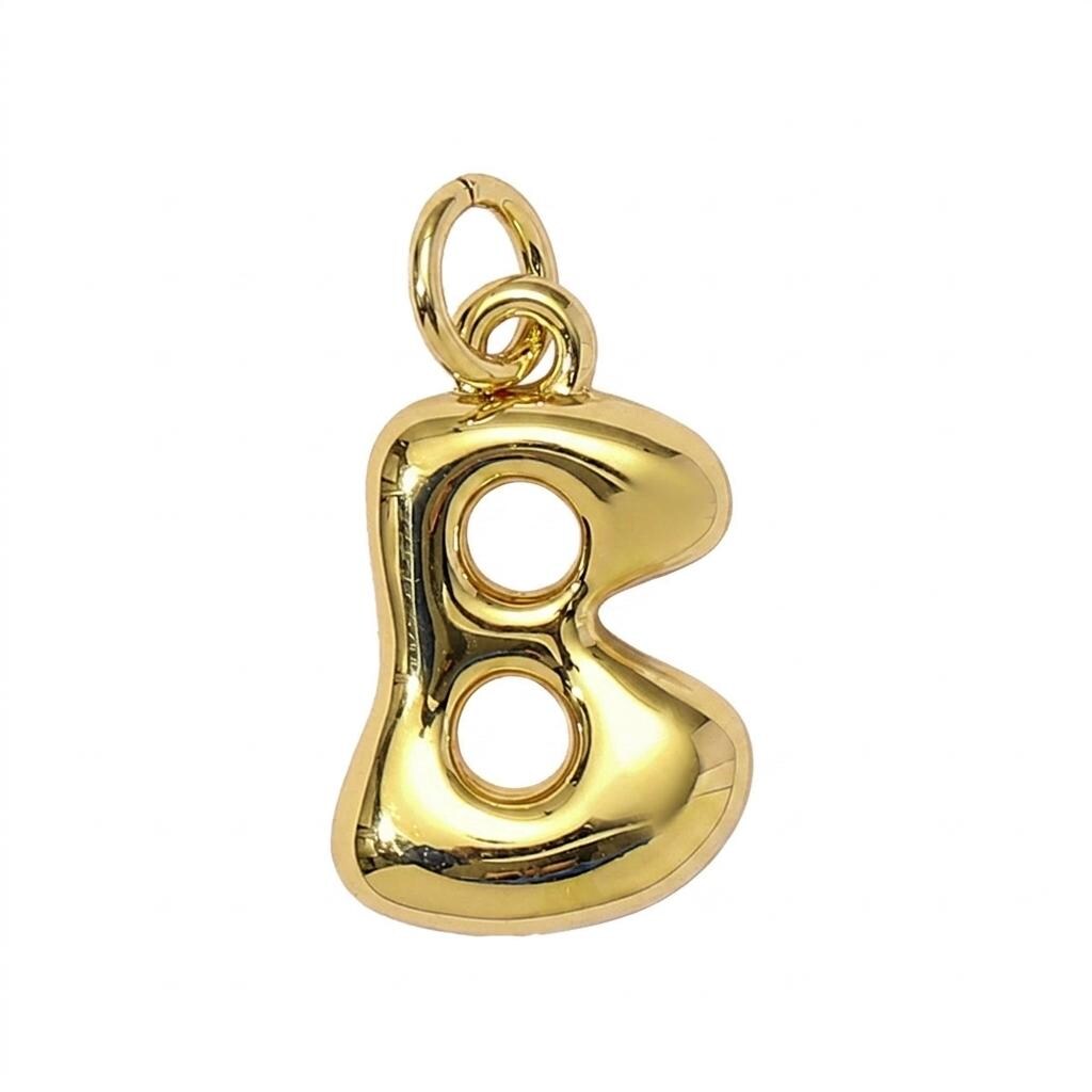 Gold Plated Bubble Letter Pendant Charm, Copper Initial Charm, Puffy Alphabet Necklace Charm, DIY Jewelry Supply,