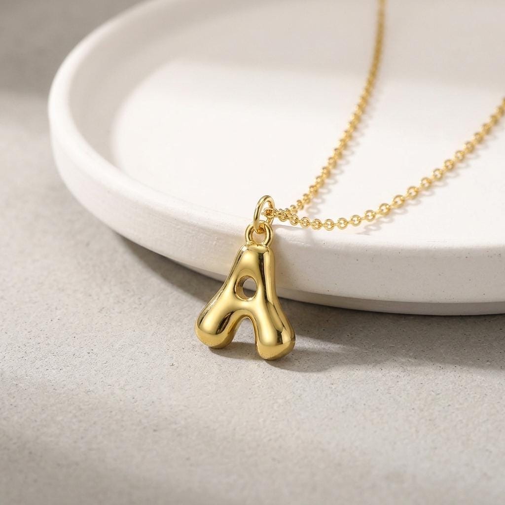Gold Plated Bubble Letter Pendant Charm, Copper Initial Charm, Puffy Alphabet Necklace Charm, DIY Jewelry Supply,