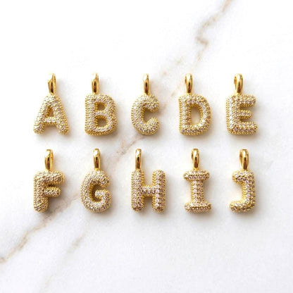 18k Gold Plated Initial Pendant Charm, Puffy Bubble Letter Charm, Copper Alphabet Necklace Pendant, Sparkly Letter Jewelry Supply