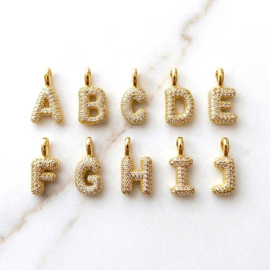 18k Gold Plated Initial Pendant Charm, Puffy Bubble Letter Charm, Copper Alphabet Necklace Pendant, Sparkly Letter Jewelry Supply