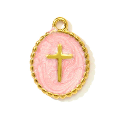 Gold Enamel Cross Charm, Stainless Steel Faith Pendant, Religious Necklace Charm, DIY Jewelry Supply