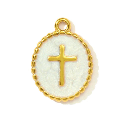 Gold Enamel Cross Charm, Stainless Steel Faith Pendant, Religious Necklace Charm, DIY Jewelry Supply