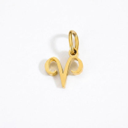 18K Gold Plated Zodiac Charm, Stainless Steel Pendant