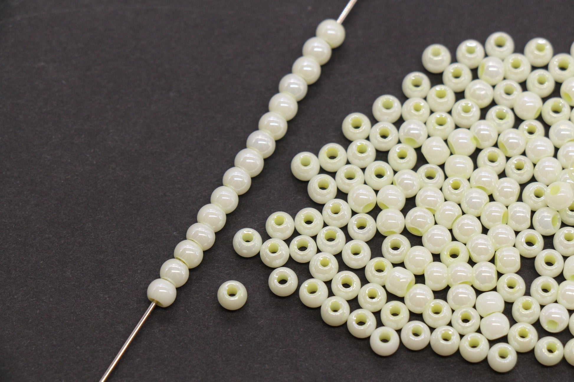 4mm Vanilla Cream Pearlized Glass Beads, Round Glass Beads for Bracelets, Small Cream Seed Beads, DIY Jewelry Supplies #4001