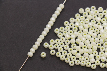 4mm Vanilla Cream Pearlized Glass Beads, Round Glass Beads for Bracelets, Small Cream Seed Beads, DIY Jewelry Supplies #4001