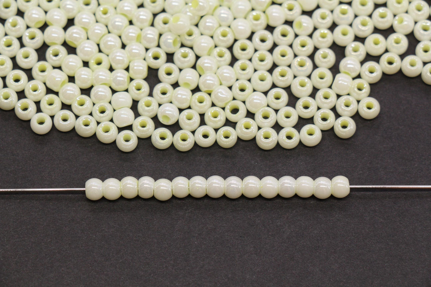 4mm Vanilla Cream Pearlized Glass Beads, Round Glass Beads for Bracelets, Small Cream Seed Beads, DIY Jewelry Supplies #4001