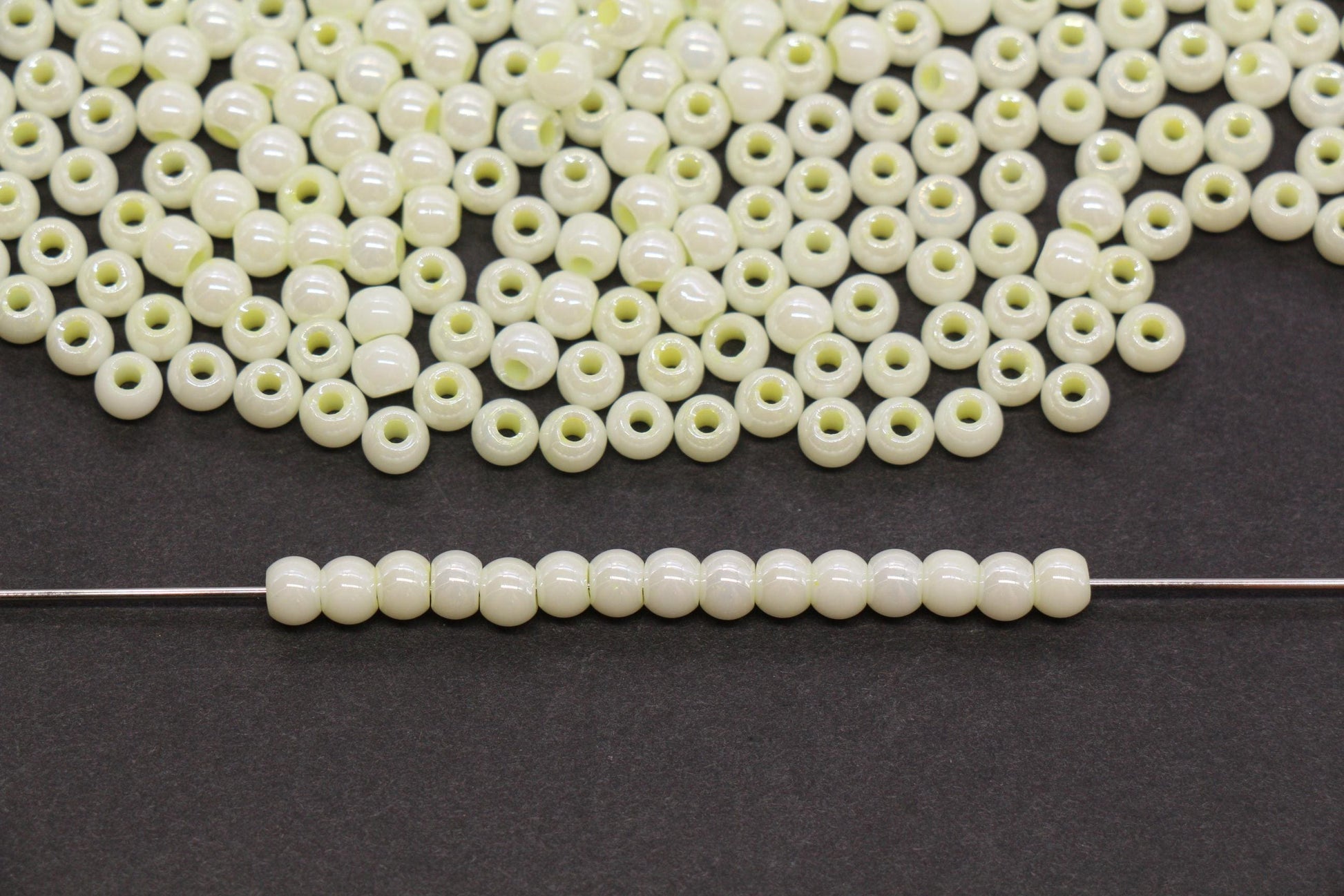 4mm Vanilla Cream Pearlized Glass Beads, Round Glass Beads for Bracelets, Small Cream Seed Beads, DIY Jewelry Supplies #4001
