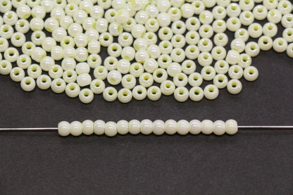 4mm Vanilla Cream Pearlized Glass Beads, Round Glass Beads for Bracelets, Small Cream Seed Beads, DIY Jewelry Supplies #4001