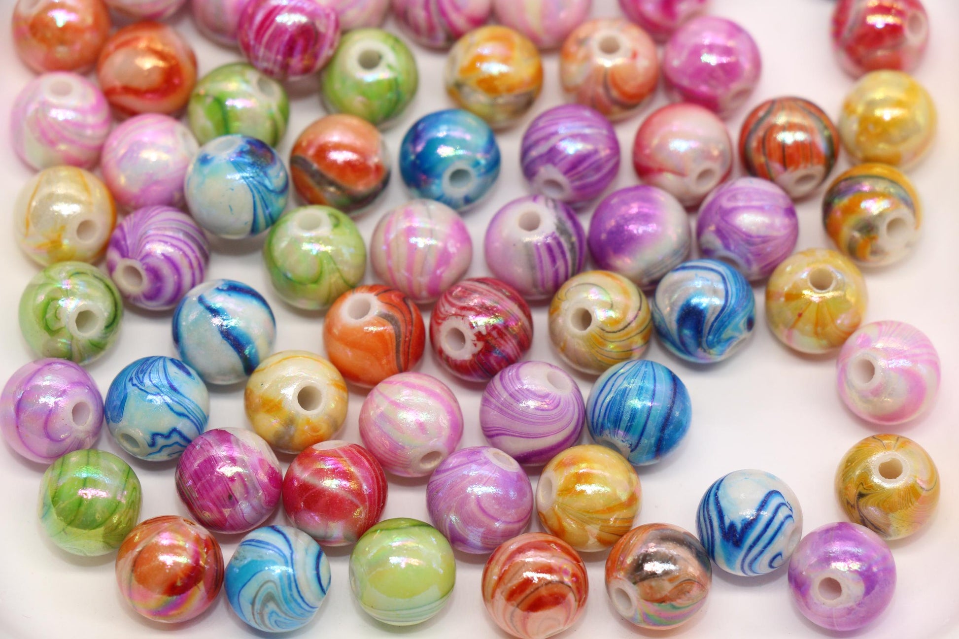 10mm Multicolor Marble AB Acrylic Beads, Round Gumball Beads for Bracelets, Rainbow Swirl Plastic Beads, DIY Jewelry Supplies #4004