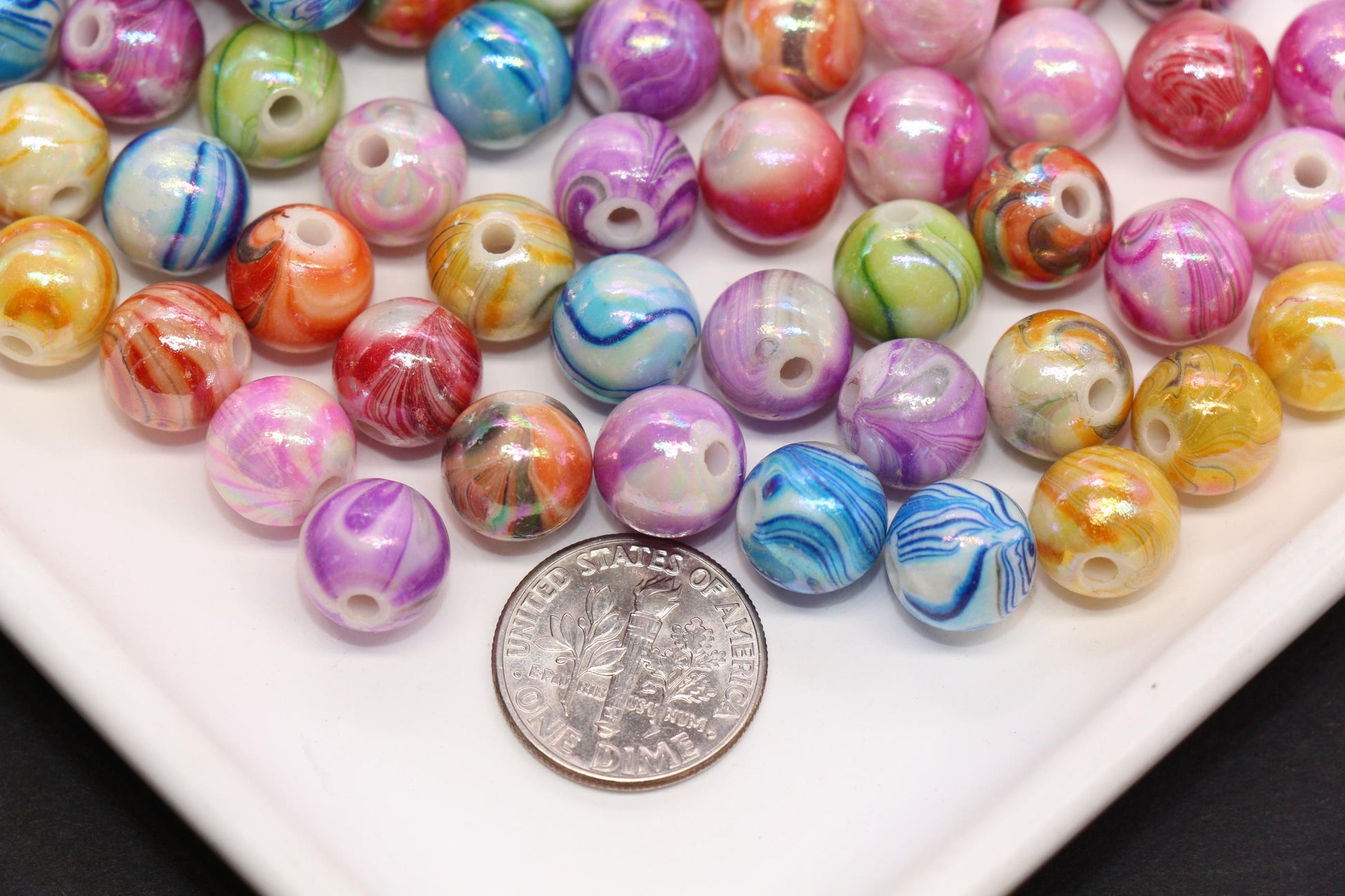 10mm Multicolor Marble AB Acrylic Beads, Round Gumball Beads for Bracelets, Rainbow Swirl Plastic Beads, DIY Jewelry Supplies #4004