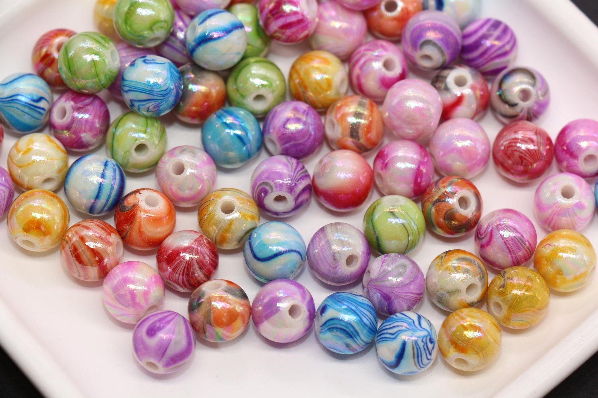 10mm Multicolor Marble AB Acrylic Beads, Round Gumball Beads for Bracelets, Rainbow Swirl Plastic Beads, DIY Jewelry Supplies #4004