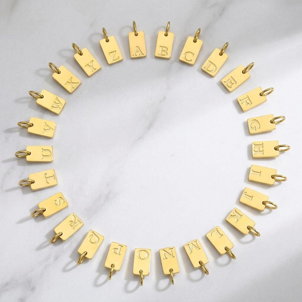 14K Gold Plated Initial Charm, Stainless Steel Letter Pendant, Alphabet Necklace Charm, DIY Jewelry Supply
