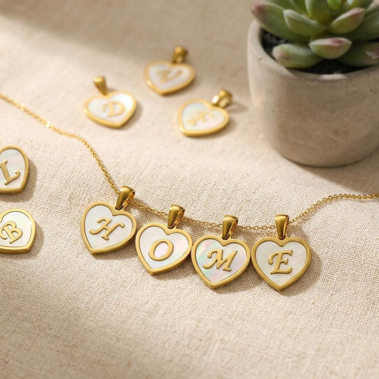 18K Gold Plated Letter Pendant Charm, White Shell Initial Charm, Stainless Steel Alphabet Pendant, DIY Necklace Jewelry Supply
