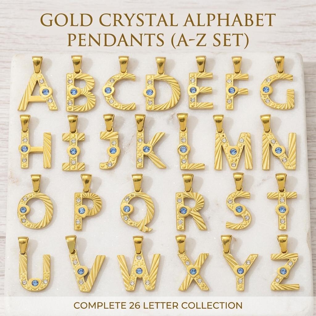 14K Gold Plated Initial Pendant Charm, Stainless Steel Letter Charm with Rhinestones, Alphabet Necklace Pendant, DIY Jewelry Supply