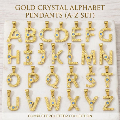 14K Gold Plated Initial Pendant Charm, Stainless Steel Letter Charm with Rhinestones, Alphabet Necklace Pendant, DIY Jewelry Supply