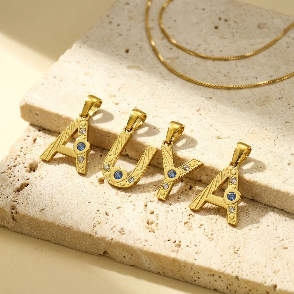 14K Gold Plated Initial Pendant Charm, Stainless Steel Letter Charm with Rhinestones, Alphabet Necklace Pendant, DIY Jewelry Supply