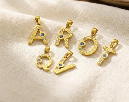 14K Gold Plated Initial Pendant Charm, Stainless Steel Letter Charm with Rhinestones, Alphabet Necklace Pendant, DIY Jewelry Supply
