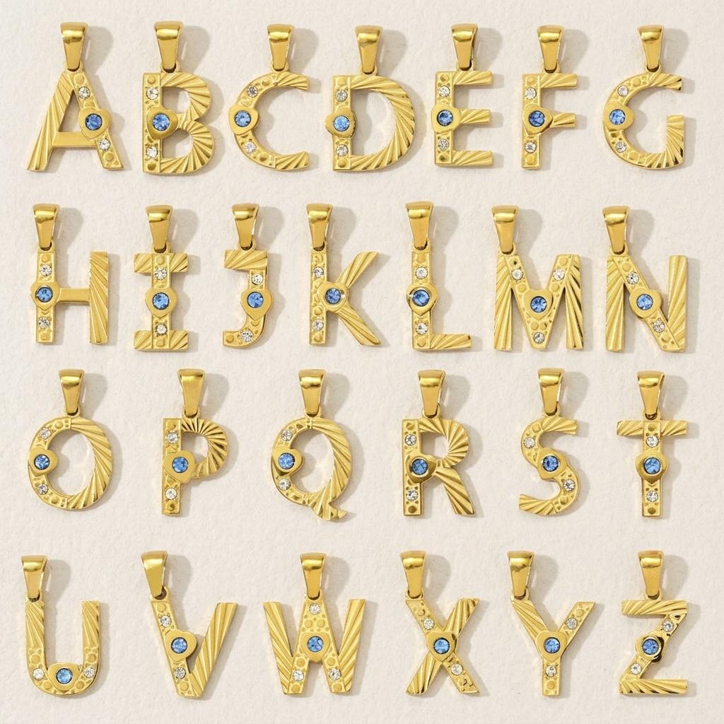 14K Gold Plated Initial Pendant Charm, Stainless Steel Letter Charm with Rhinestones, Alphabet Necklace Pendant, DIY Jewelry Supply