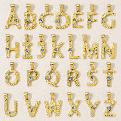 14K Gold Plated Initial Pendant Charm, Stainless Steel Letter Charm with Rhinestones, Alphabet Necklace Pendant, DIY Jewelry Supply