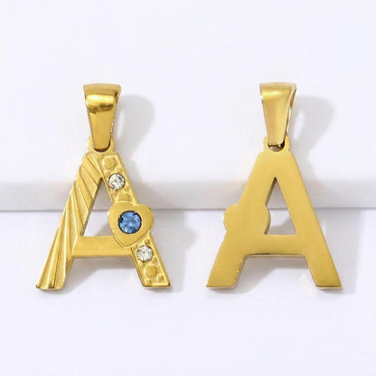 14K Gold Plated Initial Pendant Charm, Stainless Steel Letter Charm with Rhinestones, Alphabet Necklace Pendant, DIY Jewelry Supply