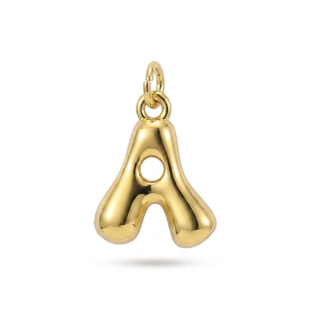 Gold Plated Bubble Letter Pendant Charm, Copper Initial Charm, Puffy Alphabet Necklace Charm, DIY Jewelry Supply,