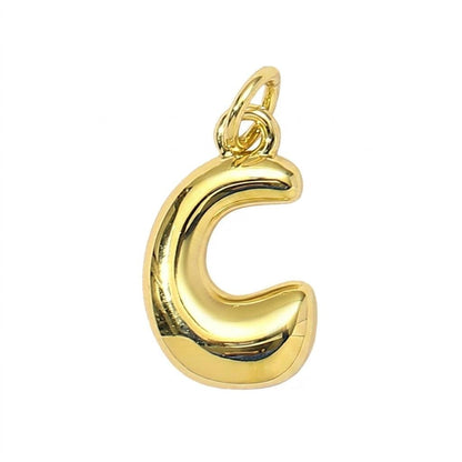 Gold Plated Bubble Letter Pendant Charm, Copper Initial Charm, Puffy Alphabet Necklace Charm, DIY Jewelry Supply,
