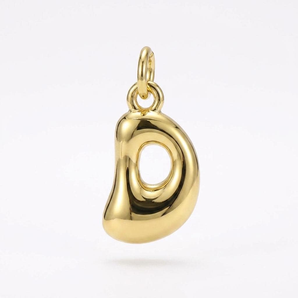 Gold Plated Bubble Letter Pendant Charm, Copper Initial Charm, Puffy Alphabet Necklace Charm, DIY Jewelry Supply,