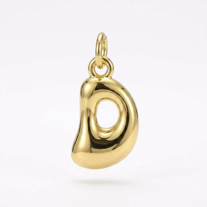 Gold Plated Bubble Letter Pendant Charm, Copper Initial Charm, Puffy Alphabet Necklace Charm, DIY Jewelry Supply,