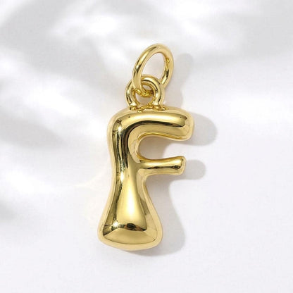 Gold Plated Bubble Letter Pendant Charm, Copper Initial Charm, Puffy Alphabet Necklace Charm, DIY Jewelry Supply,