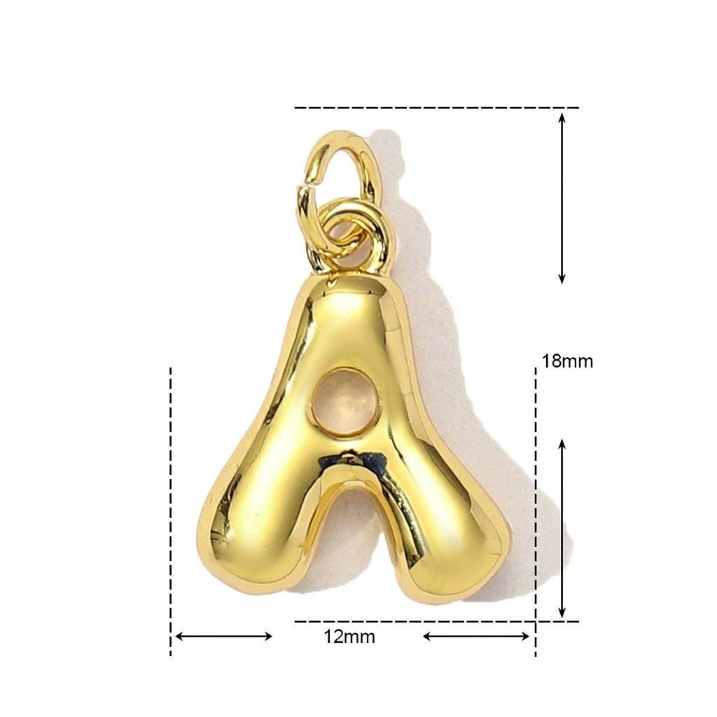 Gold Plated Bubble Letter Pendant Charm, Copper Initial Charm, Puffy Alphabet Necklace Charm, DIY Jewelry Supply,